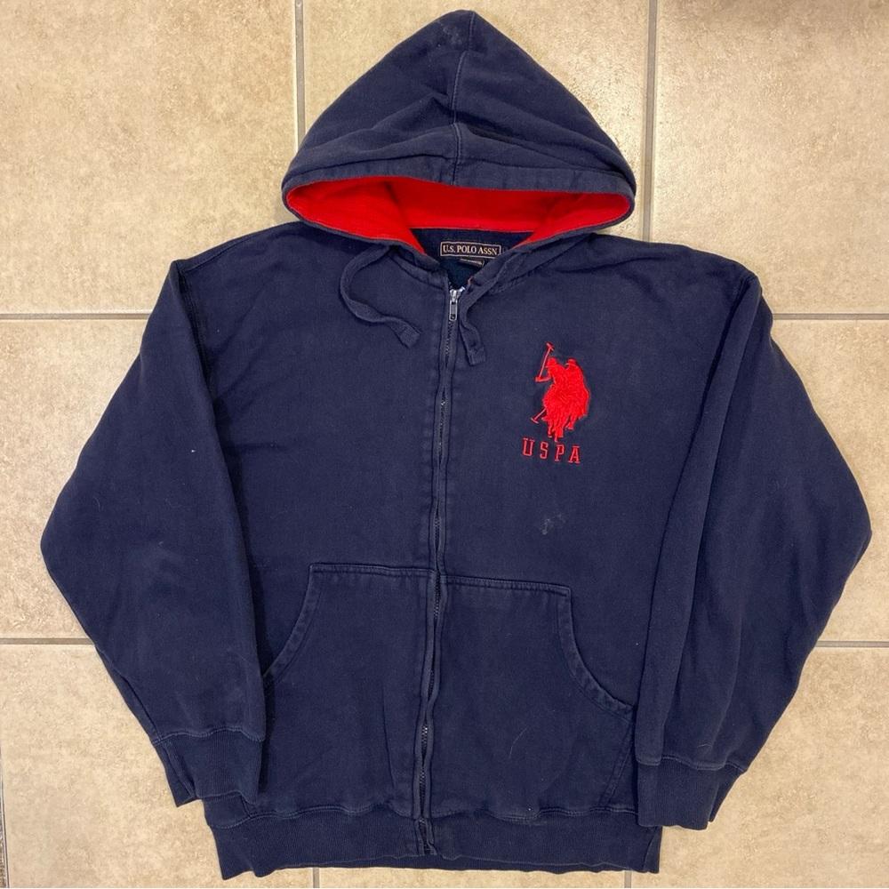 U.S. Polo ASSN. Hoodie Full-Zip XL Measurement Blue Y2K